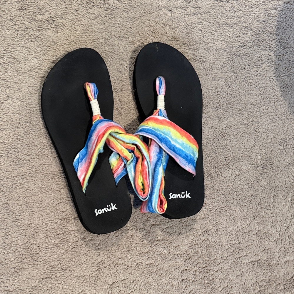 Sanuk Black Flip-Flops with Colorful Straps